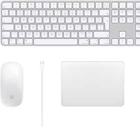 عرض سطح المكتب لـ Magic Mouse، وكابل USB-C، وMagic Trackpad، وملحقات Magic Keyboard الرقمية