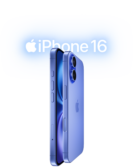 جهازي iPhone 16، خارجي جانبي، مكدسان في مواجهة بعضهما البعض بلمسات نهائية باللون الأزرق الداكن، أزرار التحكم في الصوت، زر الحركة، الزر الجانبي، زر التحكم في الكاميرا، شعار Apple في المنتصف، نظام كاميرا مزدوجة متقدم مرتفع