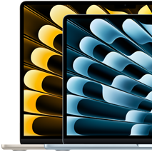 جهازان MacBook Air يوضحان الأحجام النسبية للشاشات: 13.6 بوصة و15.3 بوصة، مقاسة قطريًا