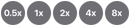 0.5x، 1x، 2x، 4x، 8x