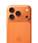 iPhone 17 Pro، الجزء الخلفي الخارجي، لون برتقالي كوني، نظام كاميرا Pro Fusion في الهضبة في الأعلى