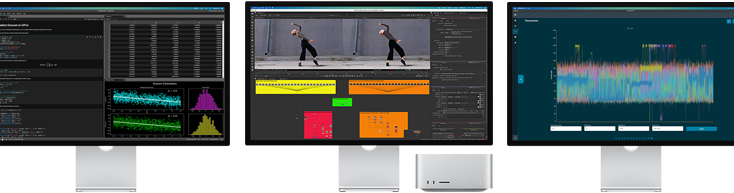 تعرض صورة لـ Mac Studio وStudio Display جميع تطبيقات macOS المختلفة على الشاشة