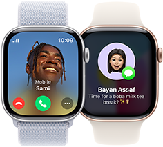 مكالمة واردة على Apple Watch Series 10 ورسالة نصية واردة على Apple Watch Series 10 أخرى