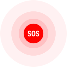 دائرة حمراء تحتوي على كلمة SOS، والتي تمثل قدرة SOS في حالات الطوارئ